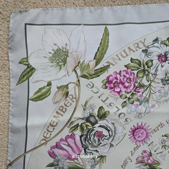 Brooks Brothers Silk Scarf Four Seasons of Flowers Purple Grey - Picture 9 of 16